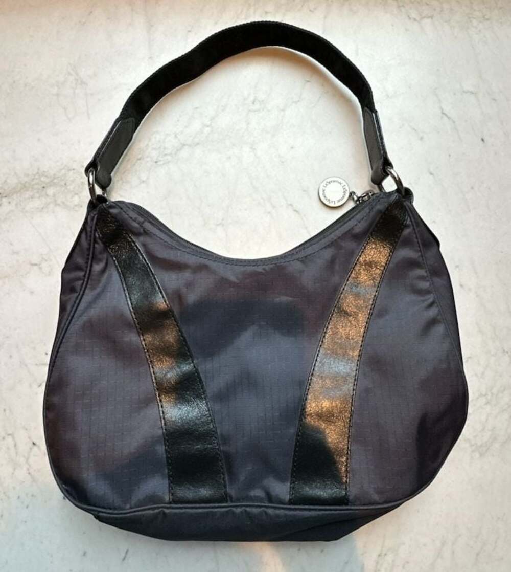 LeSportsac Black Nylon Shoulder Bag with Patent Trim